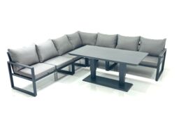 Fimous 7 Seater Outdoor Aluminum Garden Furniture Set Corner Sofa Adjustable Rising Lifting Dining Table Sets Dark Grey - thumbnail 2