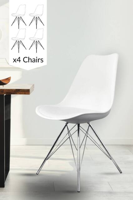 Fusion Living Set of 4 Soho Plastic Dining Chairs with Chrome Metal Legs in White - image 1