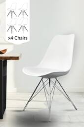 Fusion Living Set of 4 Soho Plastic Dining Chairs with Chrome Metal Legs in White - thumbnail 1