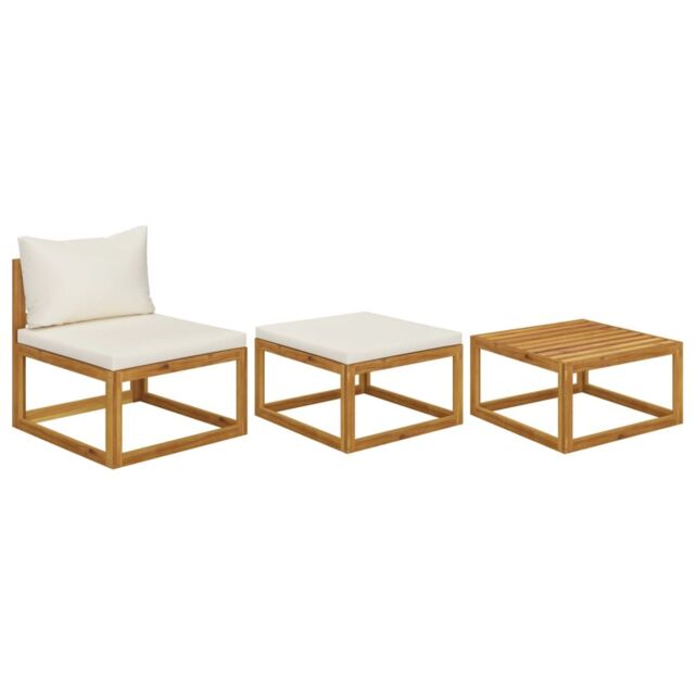 Berkfield Home 3 Piece Garden Lounge Set with Cushions Solid Wood Acacia in Beige - image 1