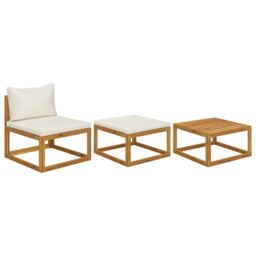 Berkfield Home 3 Piece Garden Lounge Set with Cushions Solid Wood Acacia in Beige - thumbnail 1