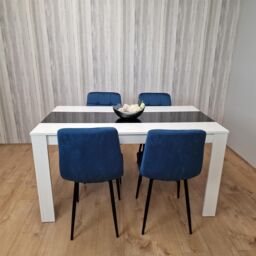 KOSY KOALA Dining Table & 4 Chairs Set White Black Table With 4 Blue Velvet Chairs Dining Room Furniture in Brown - thumbnail 3