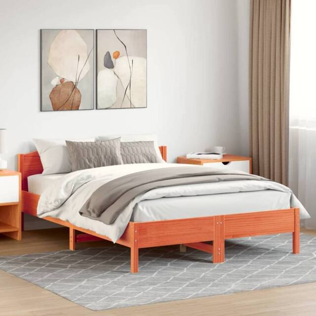 Berkfield Home Beautiful Bed Frame without Mattress Wax Brown 140x200 cm Solid W - image 1