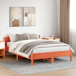 Berkfield Home Beautiful Bed Frame without Mattress Wax Brown 140x200 cm Solid W - thumbnail 1