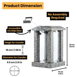 Novecrafto Large Granite Memorial Lantern Funeral Cemetery Grave Ornaments in Grey - thumbnail 3