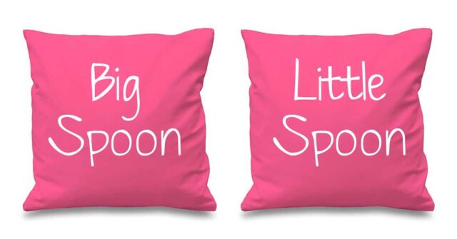 60 SECOND MAKEOVER Big Spoon Little Spoon Cushion Covers in Pink - Size: 40 cm x 40 cm