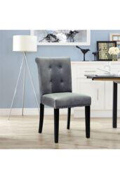 Tufted Velvet Chair Dining Chair with Nailhead Trim in Light Grey - thumbnail 1