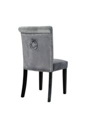 Tufted Velvet Chair Dining Chair with Nailhead Trim in Light Grey - thumbnail 3