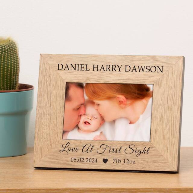Uniqueful Personalised New Baby Love At First Sight Wood Picture Frame 7x5 in Beige - Size: 1 Pack - image 1