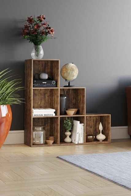 Home Discount Vida Designs Durham 6 Cube Staircase Storage Unit Bookcase 965 x 965 x 290 mm in Dark Brown - image 1
