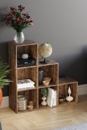Home Discount Vida Designs Durham 6 Cube Staircase Storage Unit Bookcase 965 x 965 x 290 mm in Dark Brown - thumbnail 4