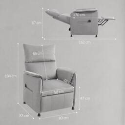 HOMCOM Electric Reclining Chair w/ Remote, Power Recliner for Elderly in Grey - Size: 1 Seater - thumbnail 3