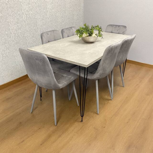 KOSY KOALA Dining Table With 6 Chairs Modern Grey Dining Table Set With 6 Grey Velvet Chairs Dining Room Furniture in Brown - image 1