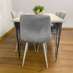 KOSY KOALA Dining Table With 6 Chairs Modern Grey Dining Table Set With 6 Grey Velvet Chairs Dining Room Furniture in Brown - thumbnail 3