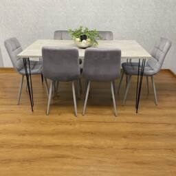 KOSY KOALA Dining Table With 6 Chairs Modern Grey Dining Table Set With 6 Grey Velvet Chairs Dining Room Furniture in Brown - thumbnail 2