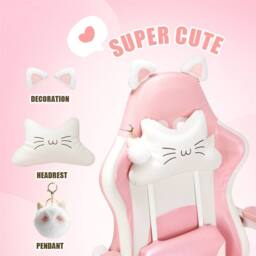 NESTLUNE Pink Gaming Chair with Cat Ears Height Adjustable - Size: 100 cm x 100 cm - thumbnail 2