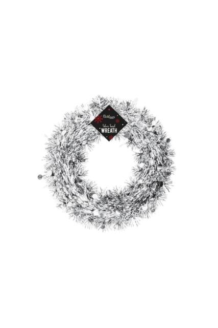 KDMD Silver Tinsel Christmas Wreath 28cm 5 Pack - image 1