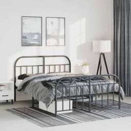 Berkfield Home Metal Bed Frame with Headboard & Footboard Black 135x190 cm Double - thumbnail 2