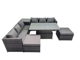 Fimous 8 Seater Outdoor Garden Rattan Furniture Set with 2 Big Stools in Dark Grey - thumbnail 2