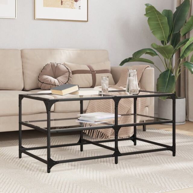 Berkfield Home Coffee Table with Transparent Glass Top 98.5x50x45 cm Steel in White - image 1