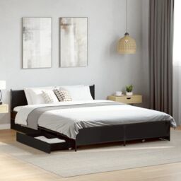 Berkfield Home Bed Frame with Drawers without Mattress Black 135x190 cm Double - thumbnail 1