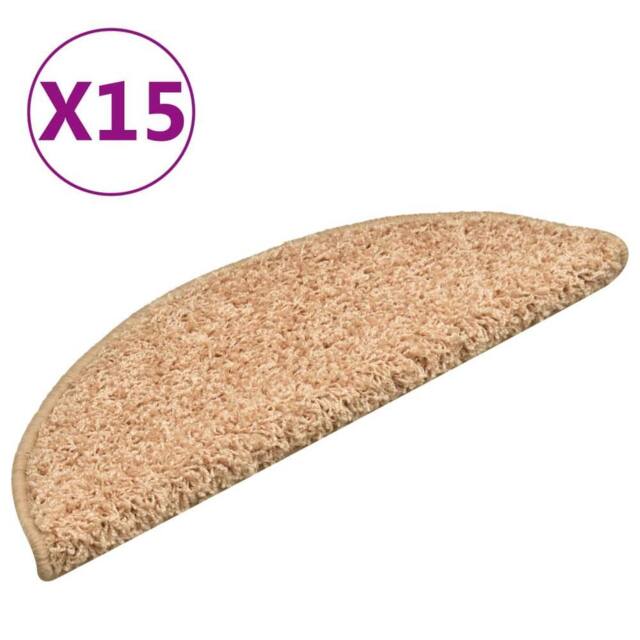 Berkfield Home Carpet Stair Treads 15 pcs Gold 56x17x3 cm in Light Beige - Size: Medium - image 1
