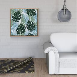 Warren Reed - Designer Tropical Pattern With Bright Plants & Flowers Framed Canvas in Light Brown - Size: w40 inch x h40 inch - thumbnail 2