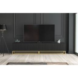 Mex Furniture LTD TV Unit Ripple Duo 200cm - Black with Fluted Doors - thumbnail 3