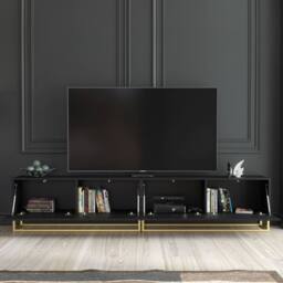 Mex Furniture LTD TV Unit Ripple Duo 200cm - Black with Fluted Doors - thumbnail 2