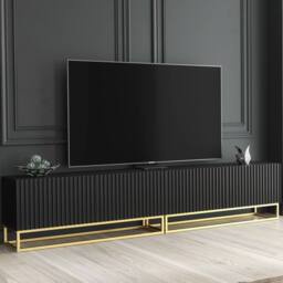 Mex Furniture LTD TV Unit Ripple Duo 200cm - Black with Fluted Doors - thumbnail 6