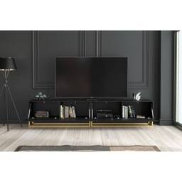 Mex Furniture LTD TV Unit Ripple Duo 200cm - Black with Fluted Doors - thumbnail 4