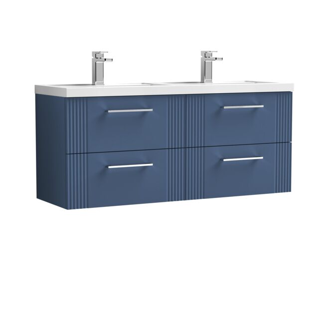 Balterley Wall Hung 4 Drawers Vanity Unit- 2 Polymarble Basin 1200mm, Satin Blue - image 1