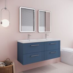 Balterley Wall Hung 4 Drawers Vanity Unit- 2 Polymarble Basin 1200mm, Satin Blue - thumbnail 4
