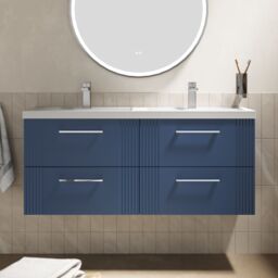 Balterley Wall Hung 4 Drawers Vanity Unit- 2 Polymarble Basin 1200mm, Satin Blue - thumbnail 2
