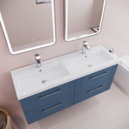 Balterley Wall Hung 4 Drawers Vanity Unit- 2 Polymarble Basin 1200mm, Satin Blue - thumbnail 3