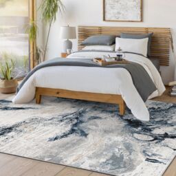 Livabliss Jolie-Abstract Blue Gray Beige Burgundy Moderne Marble Living Dining Bedroom Rug in Dark Blue - Size: 160 cm x 220 cm - thumbnail 7