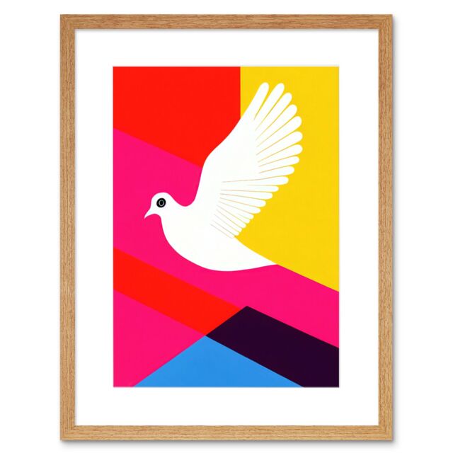 "Artery8 Wall Art Print White Peace Dove Vibrant Colourful Geometric Multi Colour Graphic Design Artwork Framed 9X7 Inch in Beige - Size: W7"" x H9""" - image 1