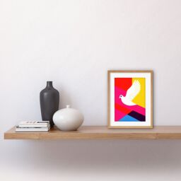 "Artery8 Wall Art Print White Peace Dove Vibrant Colourful Geometric Multi Colour Graphic Design Artwork Framed 9X7 Inch in Beige - Size: W7"" x H9""" - thumbnail 2