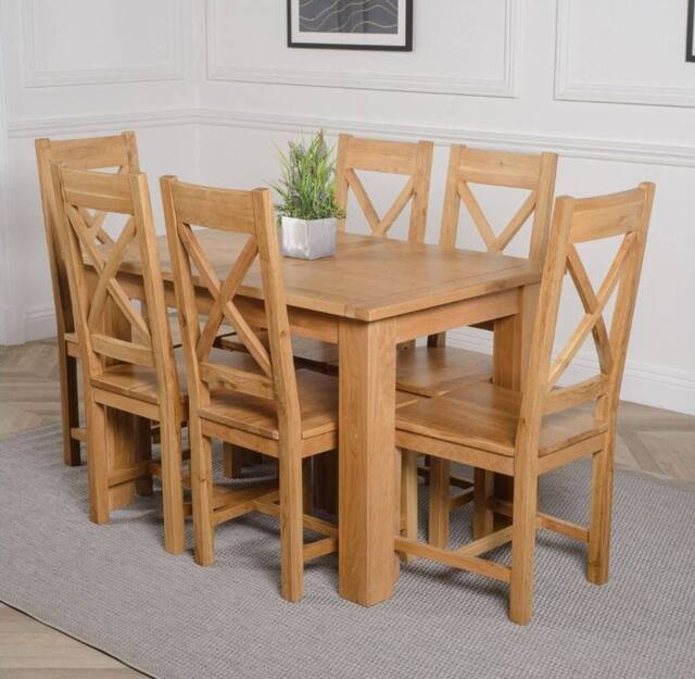 Thats Furniture Hampton 120-160cm Oak Extending Dining Table & 6 Berkeley Chairs in Brown - image 1