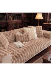 Living and Home Sleek Textured Plush Sofa Cover in Light Brown - Size: Small