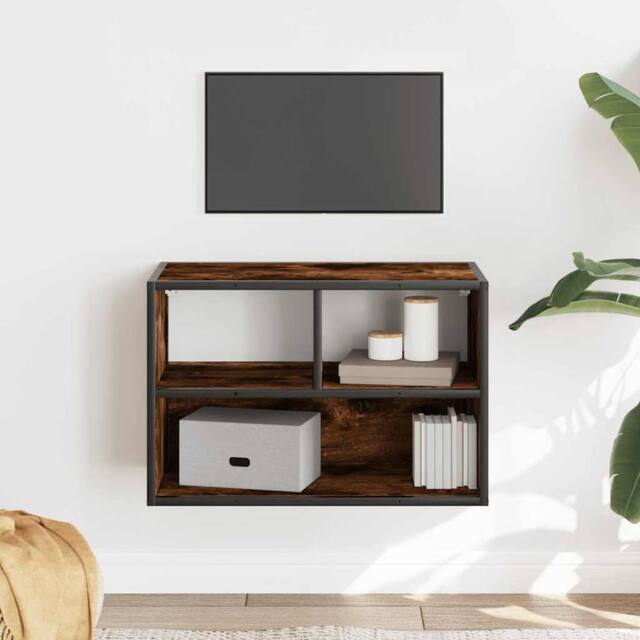 Berkfield Home TV Cabinet Smoked Oak 60x31x39.5 cm Engineered Wood & Metal in Brown - image 1