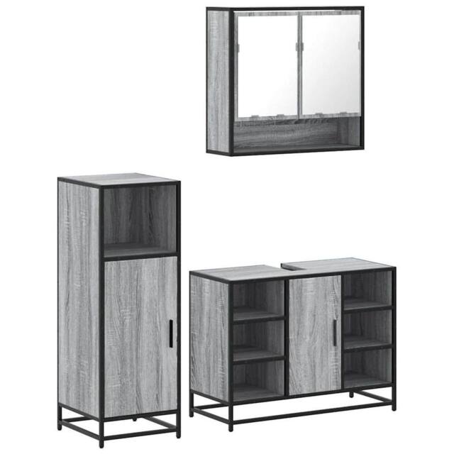 Berkfield Home 3 Piece Bathroom Furniture Set Grey Sonoma Engineered Wood - image 1