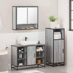 Berkfield Home 3 Piece Bathroom Furniture Set Grey Sonoma Engineered Wood - thumbnail 4