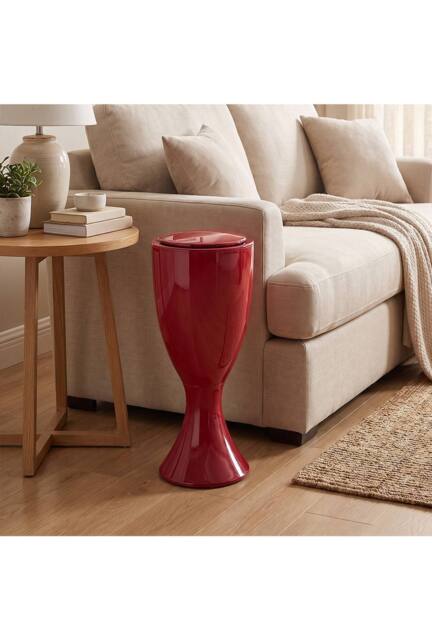 Living and Home 13L Goblet-Shaped Plastic Rubbish Bin with Push-Open Lid & Wheels in Red - image 1