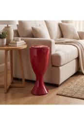 Living and Home 13L Goblet-Shaped Plastic Rubbish Bin with Push-Open Lid & Wheels in Red