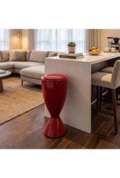 Living and Home 13L Goblet-Shaped Plastic Rubbish Bin with Push-Open Lid & Wheels in Red - thumbnail 2