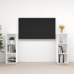 Berkfield Home TV Cabinets 2 pcs White 107x35x37 cm Engineered Wood - Size: 107 x 35 x 37 cm - thumbnail 1