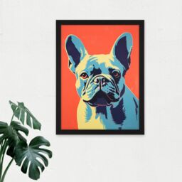 "Artery8 Wall Art Print French Bulldog Colour Block Coral Orange Blue Vibrant Pet Portrait Cute Large Framed Wall Décor Art - Size: W18"" x H24""" - thumbnail 2