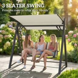OUTSUNNY 3 Seater Swing Chair, Garden Swing Bench with Adjustable Canopy in Cream - thumbnail 4
