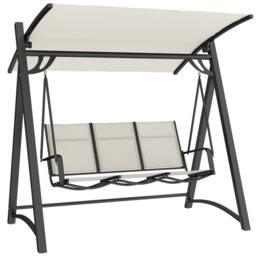 OUTSUNNY 3 Seater Swing Chair, Garden Swing Bench with Adjustable Canopy in Cream - thumbnail 2